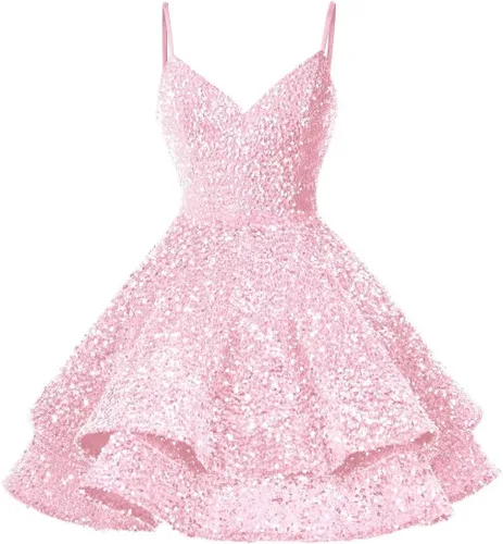 Vestidos de fiesta de lentejuelas para adolescentes, vestido corto de graduación 2024 con cuello en V brillante, vestido formal de fiesta de cóctel