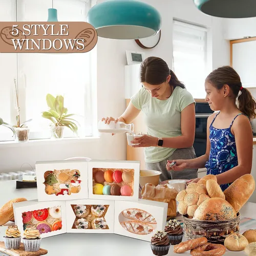 Miniatura 5 de KPOSIYA 65 PCS Cajas para Galletas de 8x6x2.5 Pulgadas con Ventana, Cajas Blancas de Panadería, Cajas de Repostería para Regalar, Golosinas, Blanco