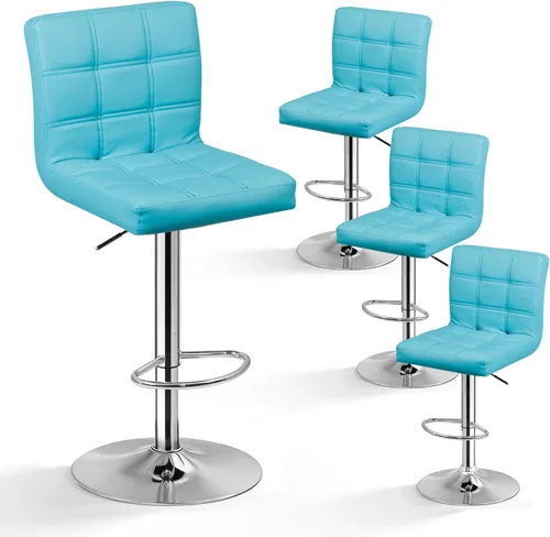 Miniatura 11 de SUPER DEAL Juego de 2 taburetes de bar para cocina, modernos taburetes giratorios de piel sintética ajustable con altura de mostrador con respaldo
