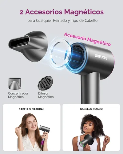 Miniatura 6 de SHRATE Secador de pelo iónico profesional de alta velocidad Secado ultrarrápido 500 millones de iones negativos Bajo ruido 160000 RPM