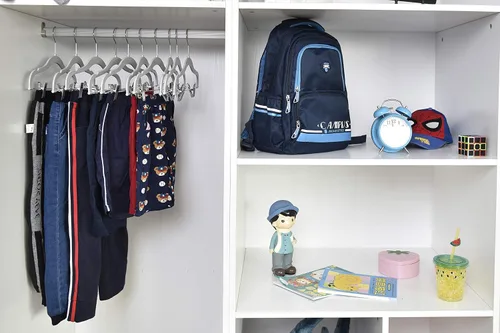 Miniatura 8 de Perchas de plástico de calidad para niños, no aterciopeladas, delgadas, compactas, con clips de metal, para faldas, pantalones, blusas, gancho Gris