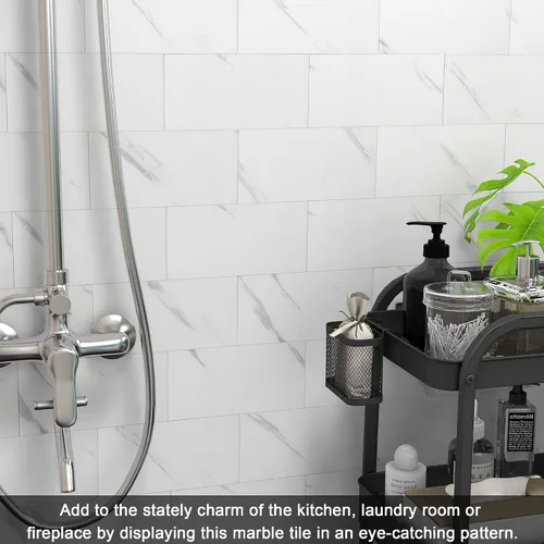 Miniatura 4 de VAOVI Azulejos de mármol de metro para despegar y pegar, azulejos individuales de pared de cocina, baño, ducha, 3.93 x 7.87 pulgadas