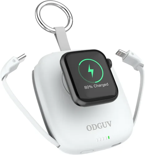 Miniatura 9 de Cargador portátil pequeño de 5000 mAh, cargador inalámbrico iWatch mini banco de energía con cable integrado, cargador de llavero de viaje