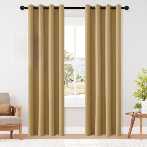 Miniatura 100 de ChrisDowa Cortinas 100% Opacas de Abedul Sólido de 45 Pulgadas de Largo, 2 Paneles para Dormitorio y Sala de Estar, Estilo Granja Oscurecedoras
