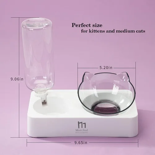 Miniatura 6 de Marchul Cuenco doble elevado para perros y gatos, juego de cuencos de agua y comida para mascotas, platos inclinados elevados en 15° para interiores