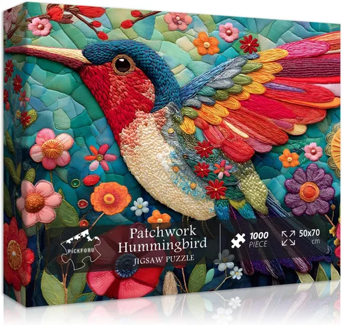 Miniatura 9 de Rompecabezas de Colibrí para Adultos 1000 Piezas, Rompecabezas de Arte de Aves de la Naturaleza, Flores y Joyas, Rompecabezas de Diamantes