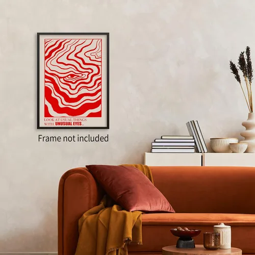 Miniatura 7 de Medpol Lienzo retro rojo abstracto de ojos para pared, póster hippie trippy, citas de afirmación, decoración de pared de los años 60 y 70