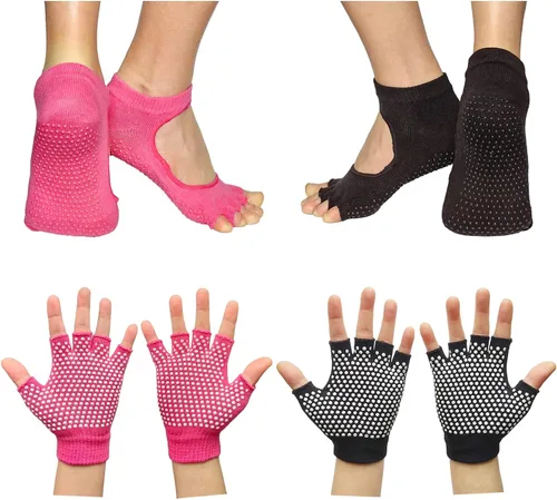 Miniatura 11 de Calcetines de pilates con empuñaduras para mujer, calcetines de yoga antideslizantes para baile de barra o entrenamiento descalzo 2 pares de guantes