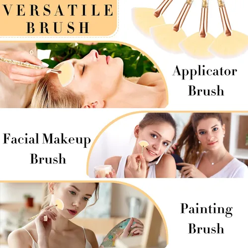 Miniatura 7 de Nuenen 12 cepillos faciales suaves para abanicos, aplicadores de ácido para barro, crema, rubor, maquillaje, cáscara, glicólico, multiuso, Dorado