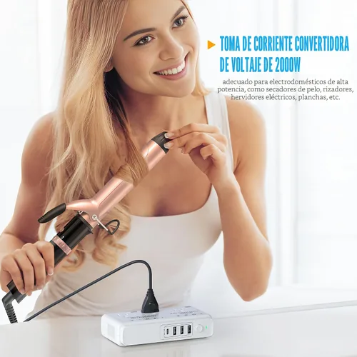 Miniatura 3 de Convertidor de voltaje de viaje de 220 V a 110 v: Convertidor de voltaje universal internacional Transformador de enchufe de regleta de alimentación