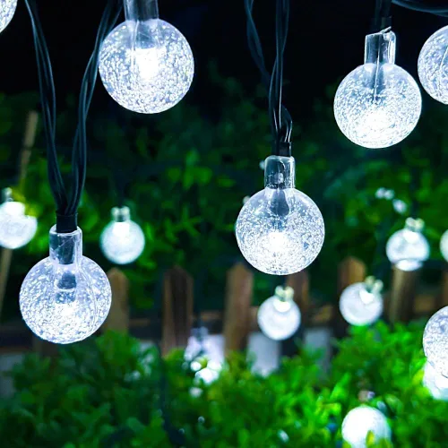 Miniatura 5 de Cadena de luces solares para exteriores resistentes al agua, 36 pies, 60 LEDs, 8 modos, luces solares de hadas con forma de globo de cristal
