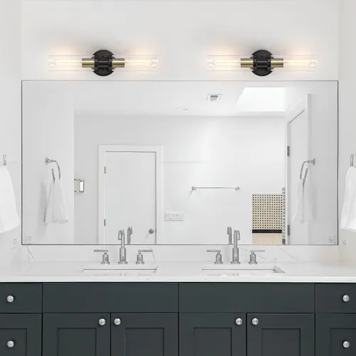 Miniatura 5 de Lámparas de baño de 2 luces negras y doradas, luces de tocador de baño sobre espejo, apliques de pared, iluminación industrial, accesorios
