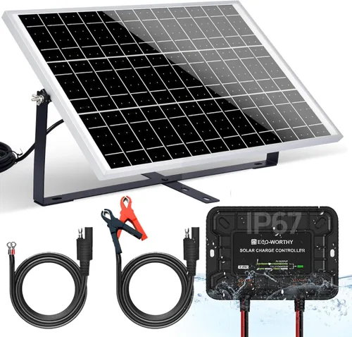 ECO-WORTHY Cargador de batería solar de 25 W 12 V, mantenedor de goteo, kit de panel solar impermeable de 25 W + soporte de montaje ajustable +