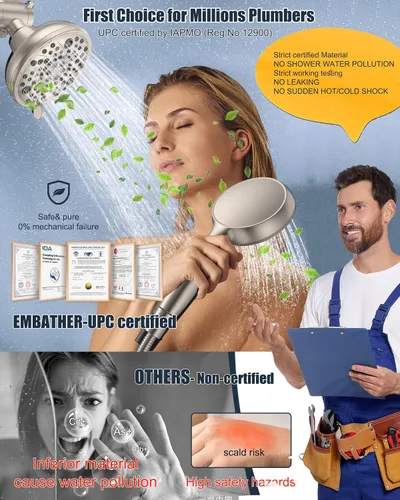 Miniatura 7 de EMBATHER Juego de grifo de bañera y ducha, cabezal de ducha doble con juego de grifo de bañera, válvula de ducha de control de un solo mango y kit