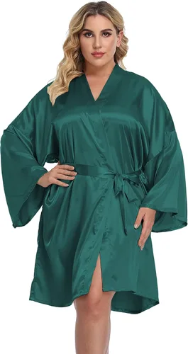 Miniatura 2 de Bata de baño de satén para mujer, talla grande, bata corta de seda para dama de honor, boda, fiesta, camisón para dormir