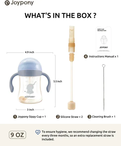 Miniatura 6 de Joypony Vasos para sorber para niños pequeños de 1 a 3 años, vaso con popote con peso a prueba de derrames con asa para bebés de 6 meses en Azul/1