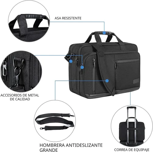 Miniatura 4 de VANKEAN Maletín para laptop para hombres y mujeres, bolsa para laptop de 17.3 pulgadas, bolsa mensajero repelente al agua y expandible con correa