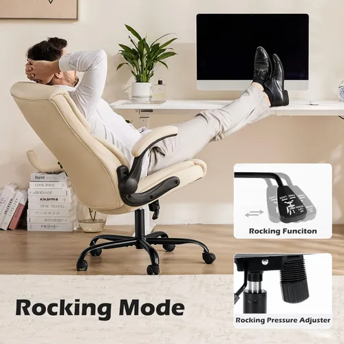 Miniatura 6 de DUMOS Silla de oficina de piel sintética, sillas de escritorio ergonómicas ejecutivas para computadora con reposabrazos abatibles ajustables, silla