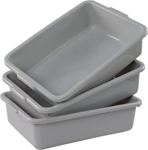 Miniatura 7 de Caja de bañera de autobús comercial de 13 L, paquete de 3 tinas para lavabo, color gris