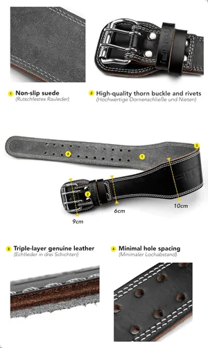 Miniatura 3 de Fitgriff® Cinturón clásico de levantamiento de pesas (100% cuero) para hombres y mujeres, cinturón de gimnasio para sentadillas, peso muerto