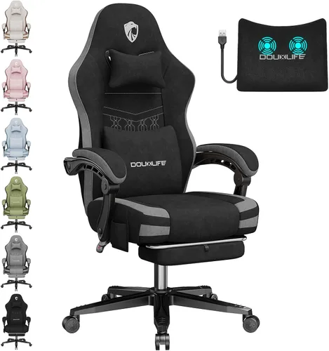 Miniatura 12 de Silla para videojuegos, silla de oficina de tela para computadora con masaje, silla ergonómica con reposapiés, soporte lumbar, cojín ensanchado