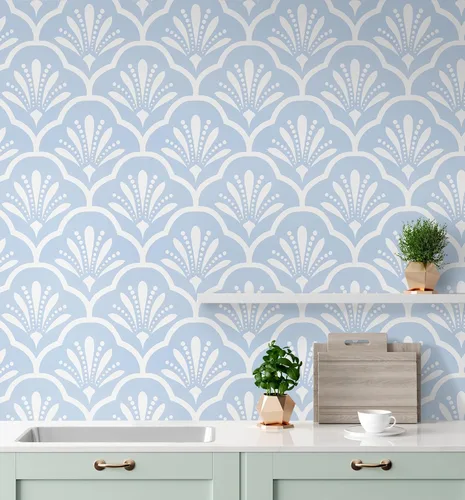 Guvana Papel tapiz geométrico de 17.32 x 118 pulgadas, papel tapiz azul para despegar y pegar, papel de contacto de enrejado azul y blanco, papel de