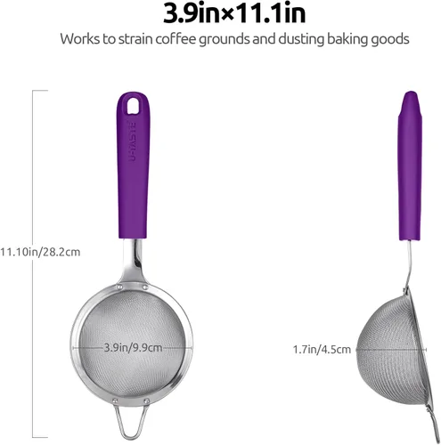 Miniatura 2 de Colador de malla de acero inoxidable 18/8: U-Taste Colador de alimentos de malla fina de cocina de 3.9 pulgadas con mango de silicona resistente (5)