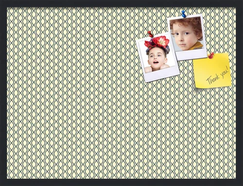 Miniatura 60 de PinPix Tablero de anuncios de corcho de 13 x 13 pulgadas. Este tablero decorativo enmarcado viene con diseño de ondas en blanco y negro y un marco