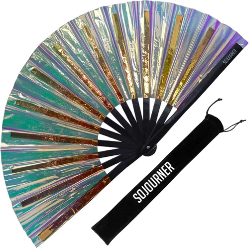 Miniatura 40 de SoJourner Bags Rave Fan – Ventilador plegable grande – Ventilador de mano Clack para raves, Halloween, Burlesque, trajes de arcoíris para mujeres
