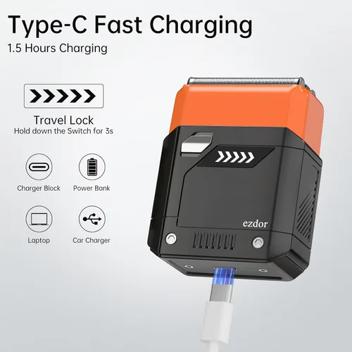 Miniatura 4 de Maquinilla de afeitar eléctrica para hombres, mini afeitadora de aluminio con 3 cuchillas, USB-C, recargable, impermeable, inalámbrica, con estuche