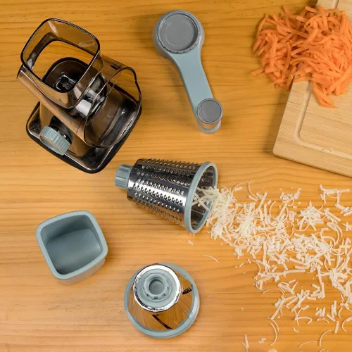 Miniatura 6 de Badelite Rallador de queso, triturador de queso y verduras, rallador para cocina, 3 cuchillas intercambiables para queso, papa, calabacín, nueces