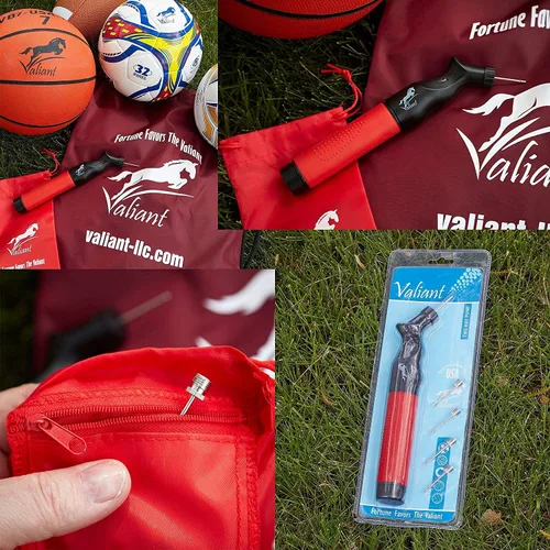 Miniatura 8 de Valiant Inflador de bola deportiva con 5 agujas y bolsa, bomba de aire portátil de doble acción con pasadores para inflar pelota de fútbol, fútbol