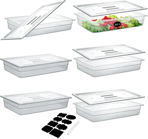 Miniatura 12 de BIEAMA Paquete de 6 bandejas de alimentos NSF con tapas, tamaño 1/4 de 4 pulgadas de profundidad, recipientes comerciales de almacenamiento