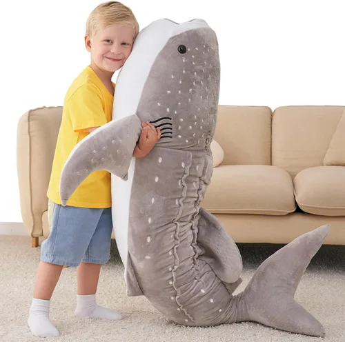 Animal de Peluche Gigante de Tiburón Ballena Gris de 48 Pulgadas Tiburón Ballena Abrazable Peluche Almohada de Tiburón para Niños y Adultos, Regalo