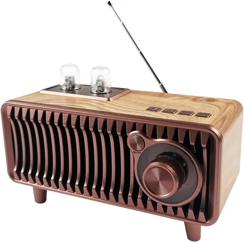 Altavoz Bluetooth de radio FM recargable portátil retro con doble altavoz estéreo, reproductor AUX/USB/TF/MP3, conexión TWS compatible, ideal para