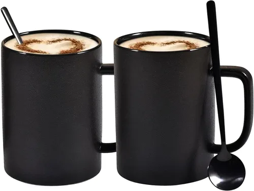 Miniatura 9 de Tazas de café mate de porcelana esmerilada, taza de té para oficina en casa, restaurante, tazas con cucharas de café largas y pequeñas, juego de 2