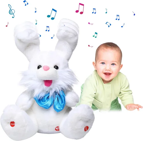 MIAODAM Peek A Boo Bunny Animal de Peluche, Juguetes Musicales para Bebés para Niños, Canción Infantil y Canciones de Cuna Conejo de Pascua que