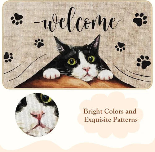 Miniatura 6 de Tapete de bienvenida para puerta de gato, tapete antideslizante de huellas divertidas, decoración familiar, tapete de entrada para interiores