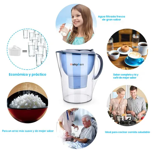 Miniatura 5 de Hskyhan Jarra alcalina con filtro de agua – 3.5 litros mejora el PH, 2 filtros incluidos, sin BPA, sistema de filtración de 7 etapas para purificar