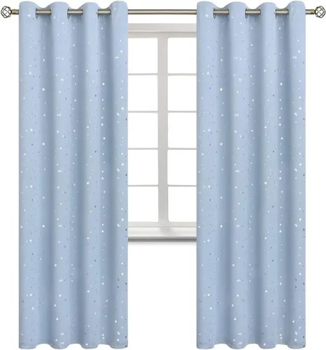 Miniatura 82 de BGment Cortinas opacas para dormitorio infantil, con aislamiento térmico, con ojales, estampado de estrellas plateadas, cortinas para oscurecer