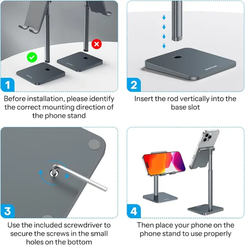 Miniatura 2 de OMOTON Soporte para teléfono celular, altura de ángulo ajustable, soporte de escritorio para iPhone Air/17 Pro Max/ 11 Pro/XS Max/XR, Samsung Galaxy