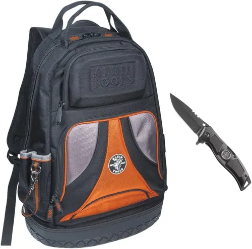 Miniatura 2 de Klein Tools 80115 Kit de mochila con mochila Tradesman Pro de 39 bolsillos y cuchillo de bolsillo para electricistas, 2 piezas
