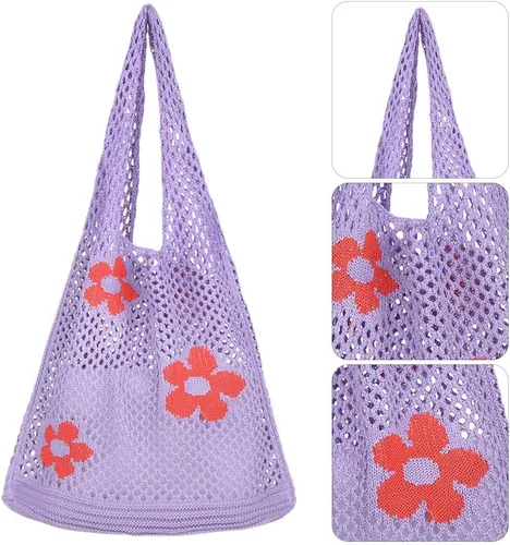 Miniatura 2 de Ovida Bolso de mano de ganchillo de malla, bolsa de playa Fairycore, bolso hobo de hadas, estilo grunge, bolso estético Y2K para mujeres y niñas