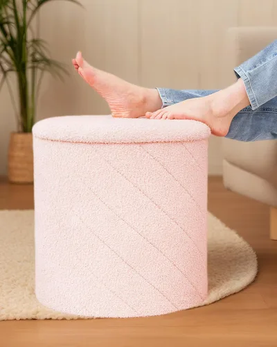 Miniatura 4 de B FSOBEIIALEO Otomana con almacenamiento, Otomana redonda de almacenamiento de bouclé con bandeja, Taburete reposapiés para dormitorio, Otomana
