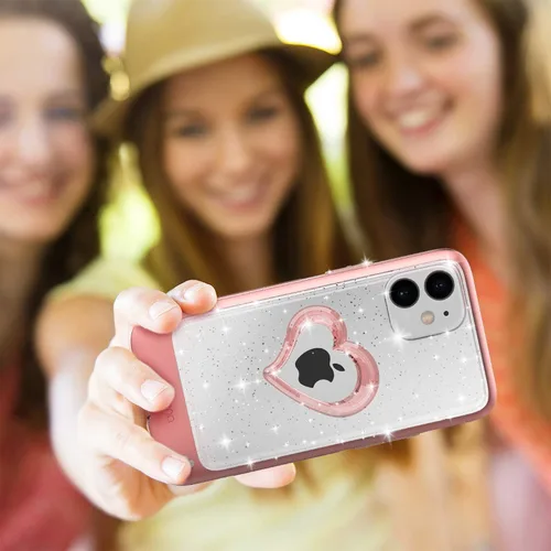 Miniatura 9 de VENA Funda para iPhone 12 Mini con purpurina, vLove (forma de corazón, protección de CornerGuard), funda híbrida delgada y transparente de doble