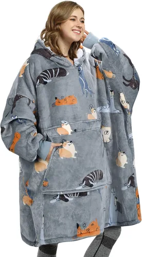 Miniatura 50 de Catalonia Sudadera extragrande tipo manta con capucha, sudadera de sherpa portátil para adultos, hombres y mujeres