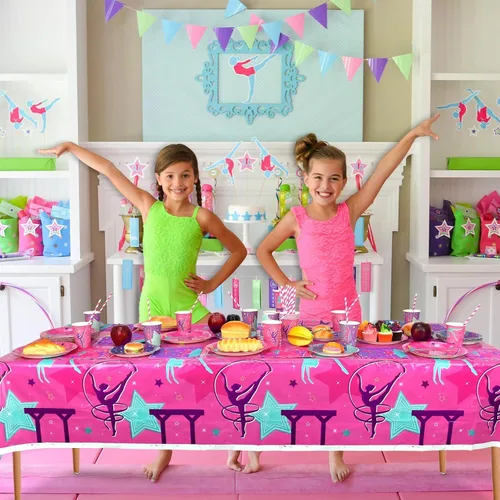 Miniatura 2 de Mantel de 3 piezas para decoración de fiesta de cumpleaños de gimnasia, suministros para fiestas temáticas de gimnasia, funda de mesa de gimnasia