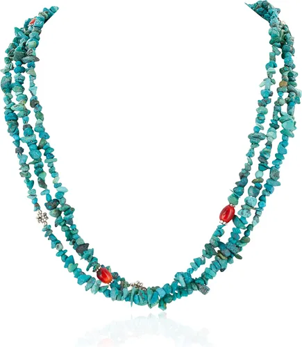 $350Tag Collar Nativo de Coral Turquesa Navajo de Plata Certificado de 3 Hilos 25281 Hecho por Loma Siiva, Metal Piedra, turquesa estabilizada
