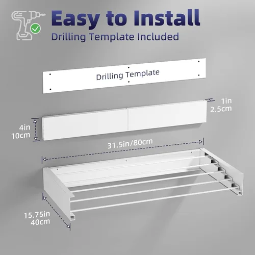 Miniatura 3 de ZMBESUP Tendedero de pared de 31.5 pulgadas, color blanco, plegable, retráctil, para organización de la lavandería, estante de lavandería resistente