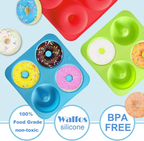 Miniatura 6 de Walfos Molde de Silicona para Donas de Tamaño Completo para Hornear - Juego de Sartén de Silicona para Donas de 4 Pulgadas de Tamaño Grande para 4